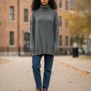 Michael Stars Gray Ribbed Turtleneck Tunic Sweater